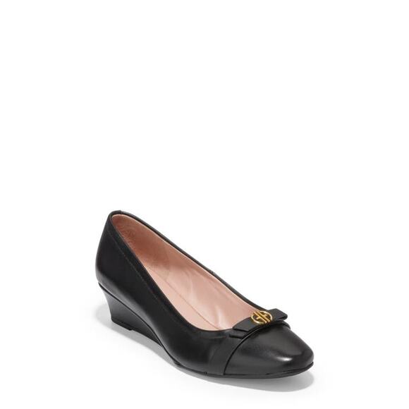 NWT COLE HAAN Women's Malta Wedge Platform, Black Leather-Size 7.5  - Picture 2 of 2